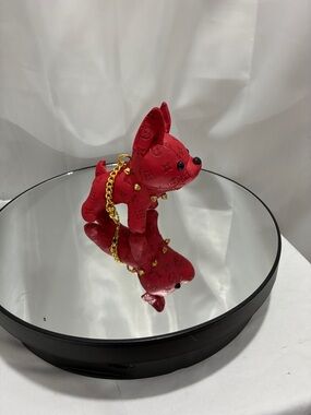 Luxury Red French bulldog  Plush Keychain with Stud Accents NWT